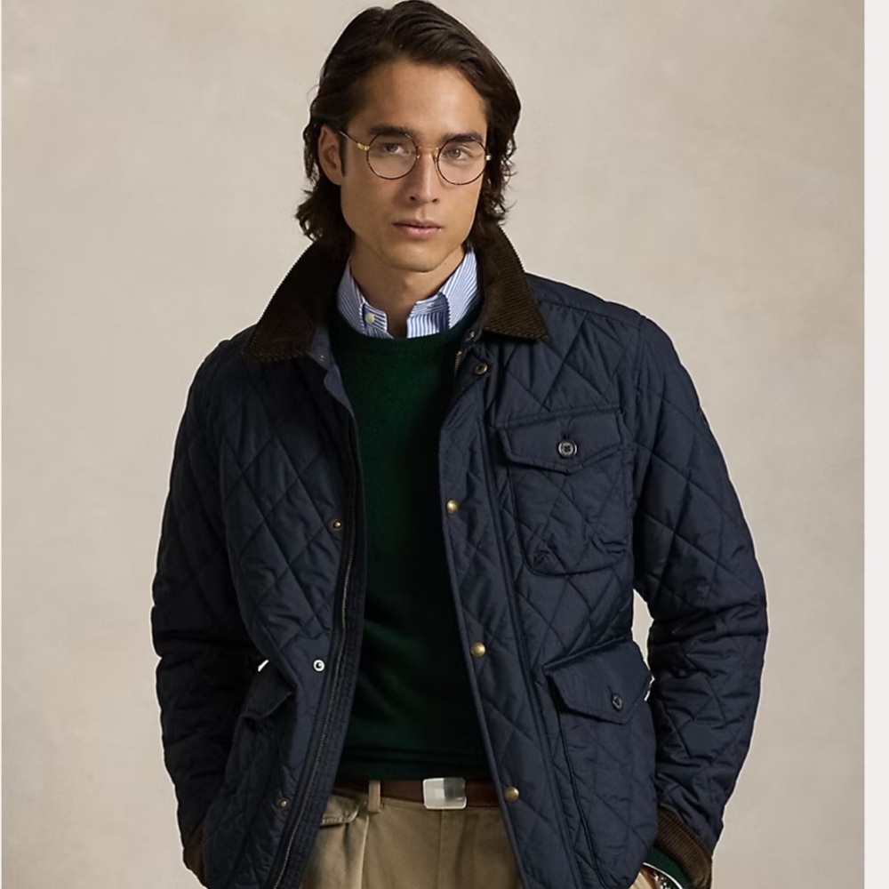 Ralph Lauren Quilted Jacket Navy Corduroy Collar XL NWOT